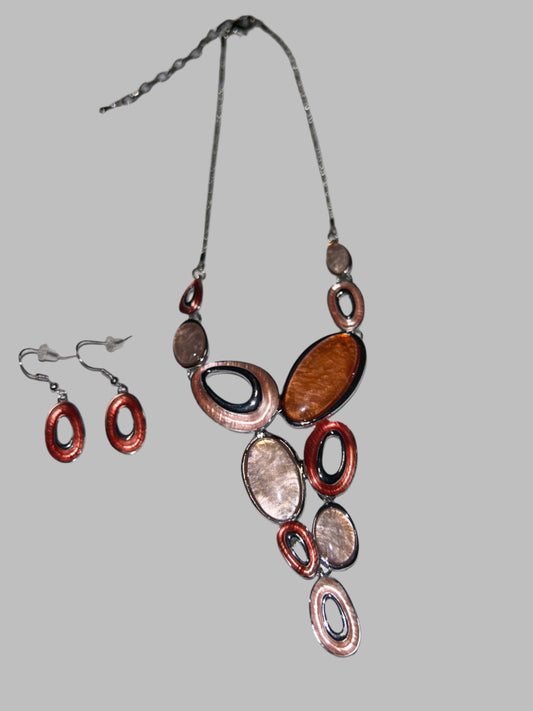 Peachy Pink Silver Necklace Set