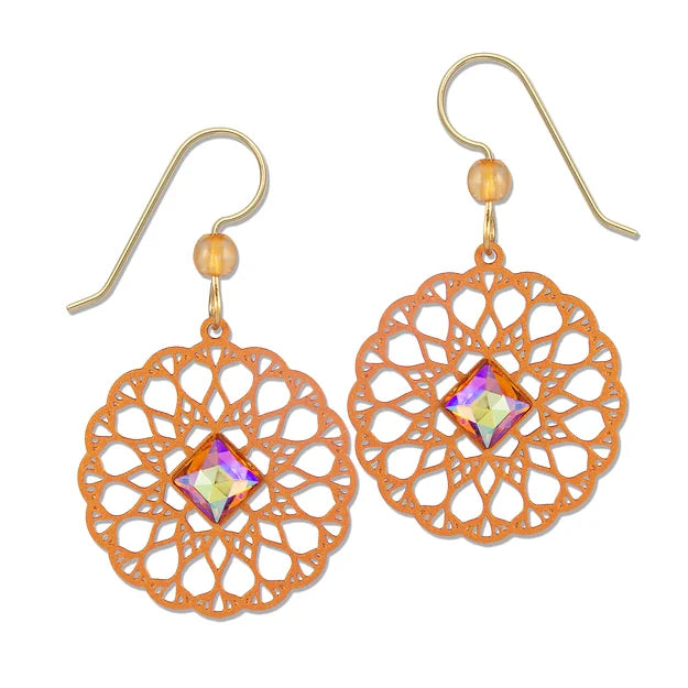 Orange Doilies with Square Orange Gem Earings