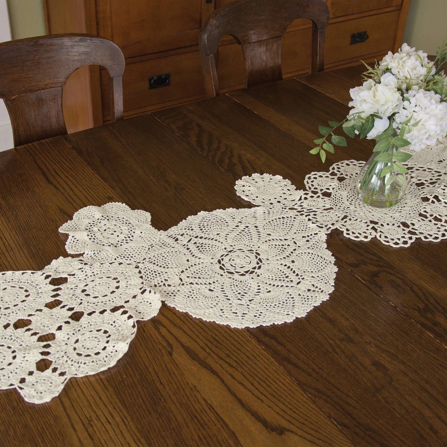 Blue Ribbon Crochet 14x50 Cream Crochet Table Runner
