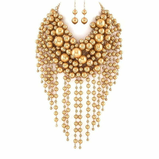 Chunky Dangling Pearls Choker Necklace Set