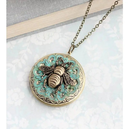 Honey Bee Necklace - Large Round Locket