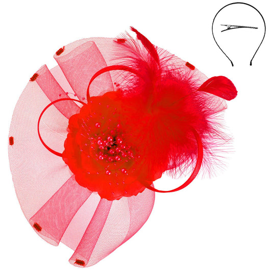 Floral Feathered Loopy Bow Organza Fascinator