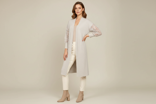 Ribbed Crochet Sleeve Cardigan