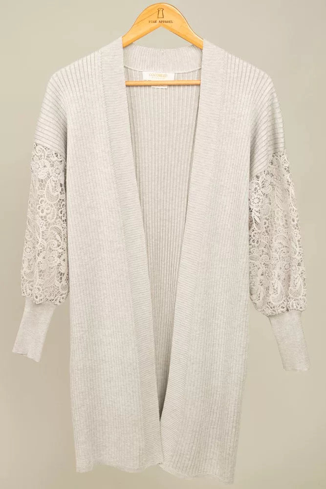 Ribbed Crochet Sleeve Cardigan