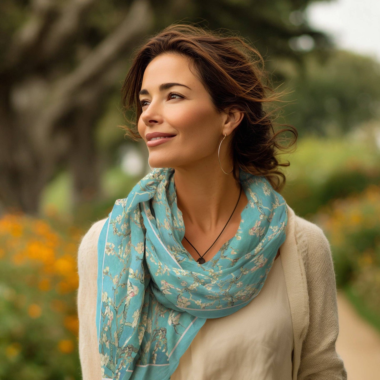 Van Gogh Almond Blossom Silk Blend Shawl – Lightweight Dressy Wrap for Women