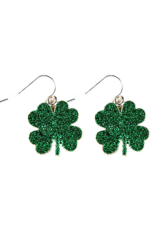 St. Patrick's Day Four Leaf Clover Glitter Earrings