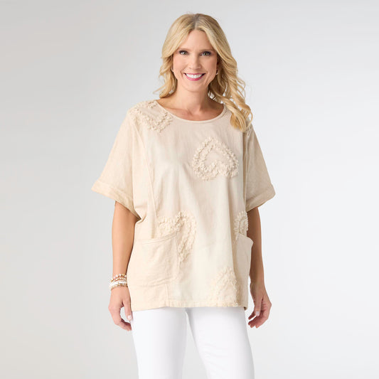 Lisa Relaxed Fit Top with Raised Hearts