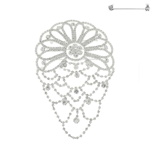 Scalloped Rhinestone Flower Brooch
