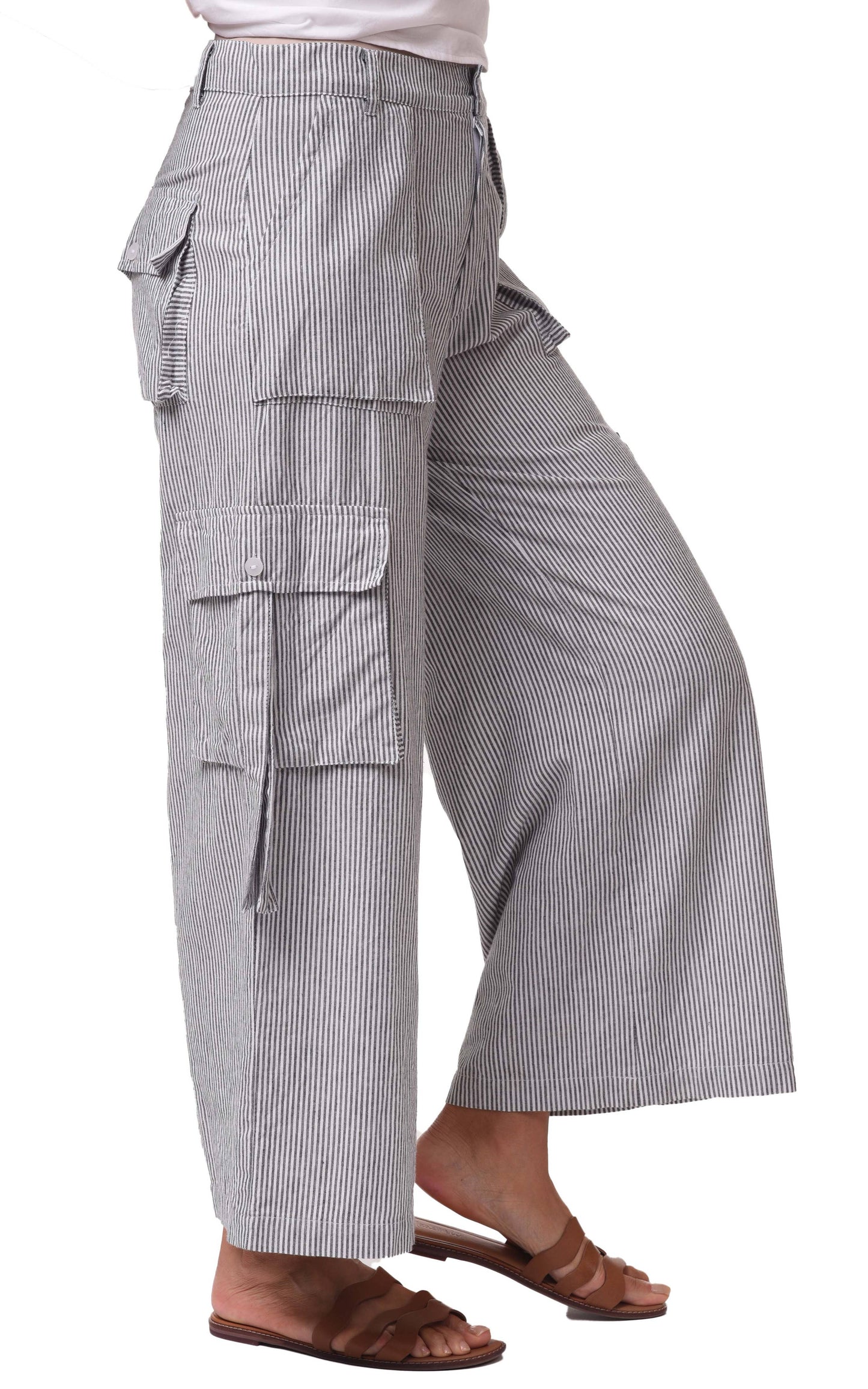 Calista Cargo Pant in Ticking Stripe