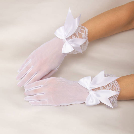 Bridal Chantilly Lace Wrist-Length Gloves with Satin Bow