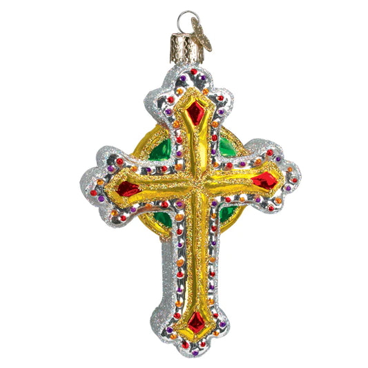 Gold Jeweled Cross Ornament