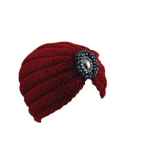 Knit Turban Hat with Stone Accent