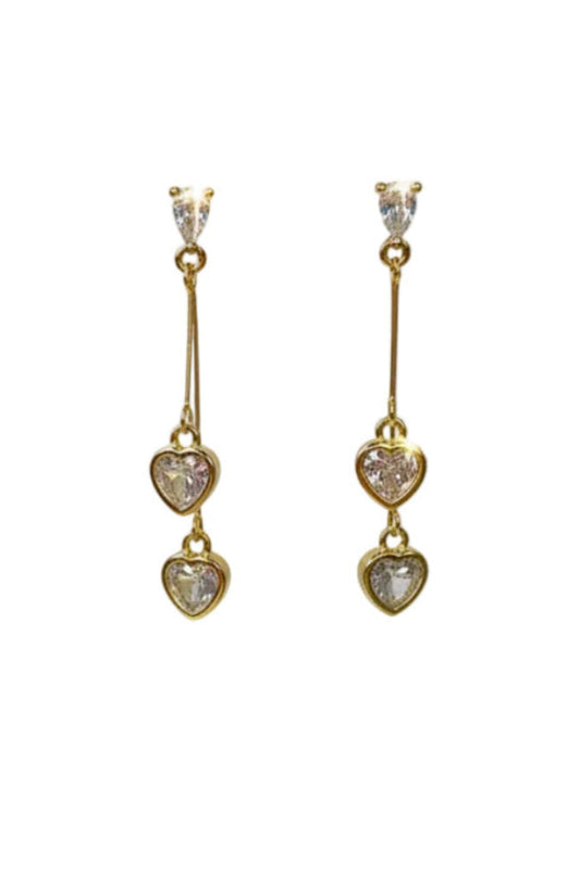 Golden Heartbeam CZ Drop Earrings