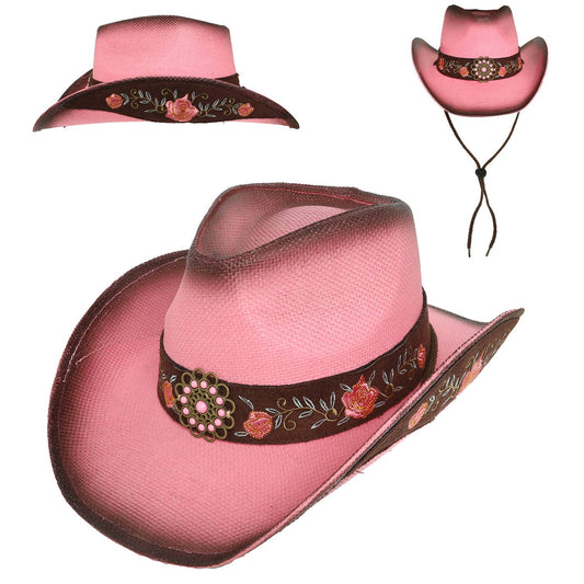 Fashion Western Floral Straw Woven Cowboy Hat