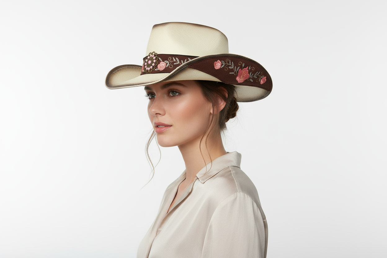 Fashion Western Floral Straw Woven Cowboy Hat