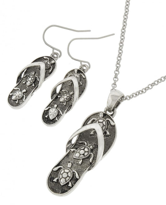 Sea Turtle Flip Flop Necklace Set