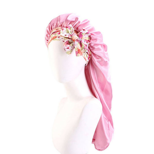 Printed Ribbon Long Hair Care Nightcap