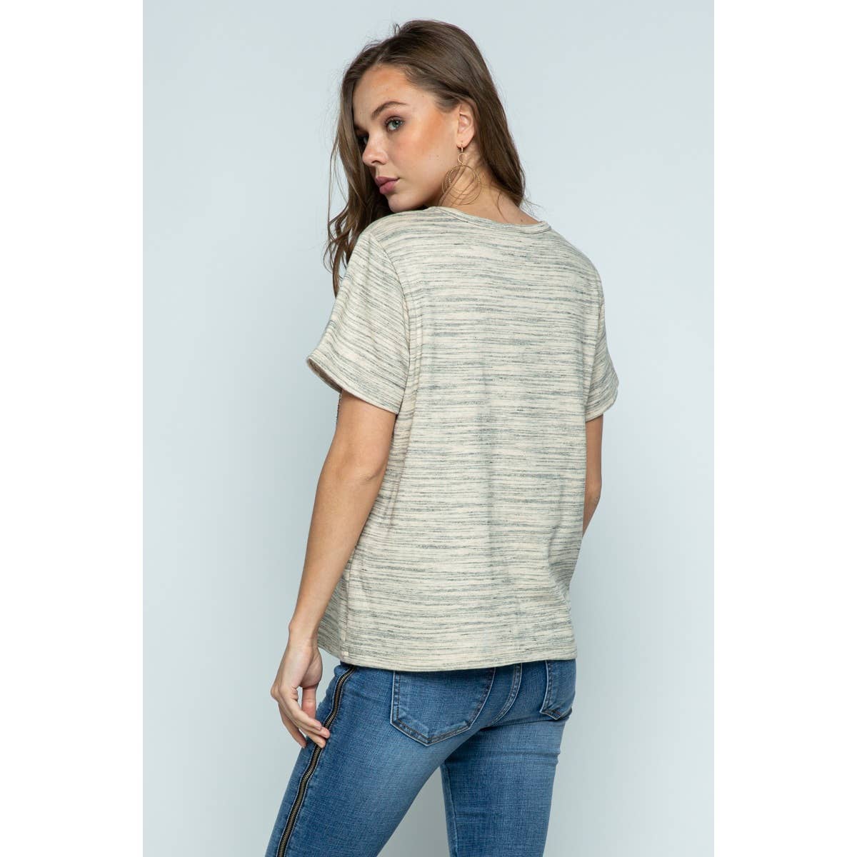 Cactus Flower Printed Cut Out-Neck Short Sleeve Knit Top