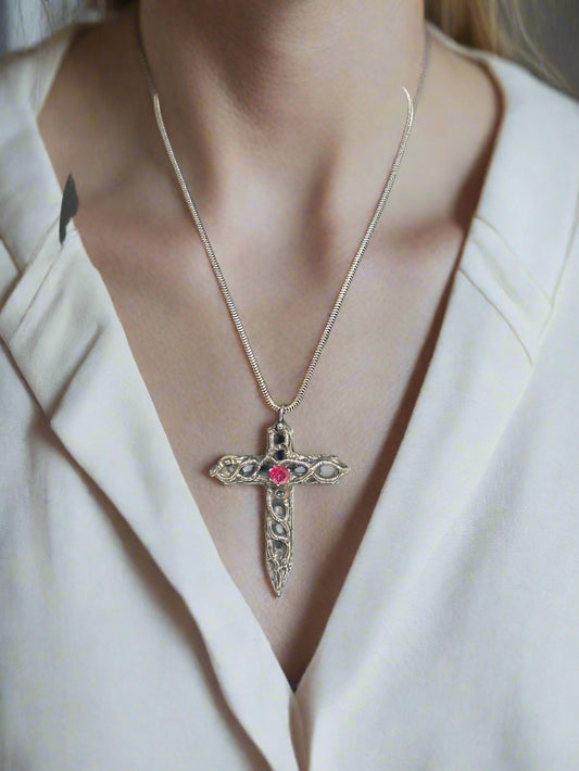 Liquid Metal Big Cross Necklace