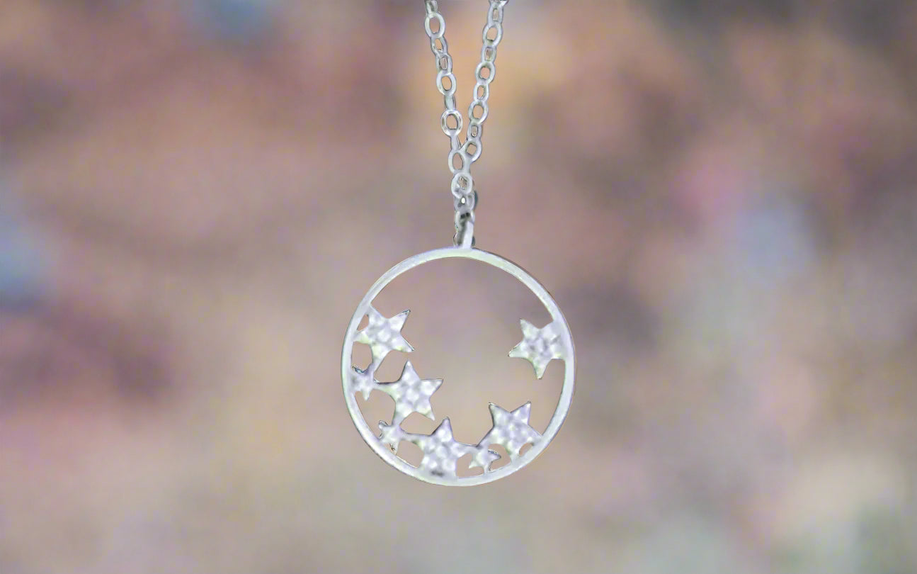 Tiny Cubic Zirconia Stars in Circle Necklace