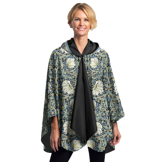 William Morris Pimpernel & Black Reversible Rain Cape Poncho – Hooded Womens Wrap