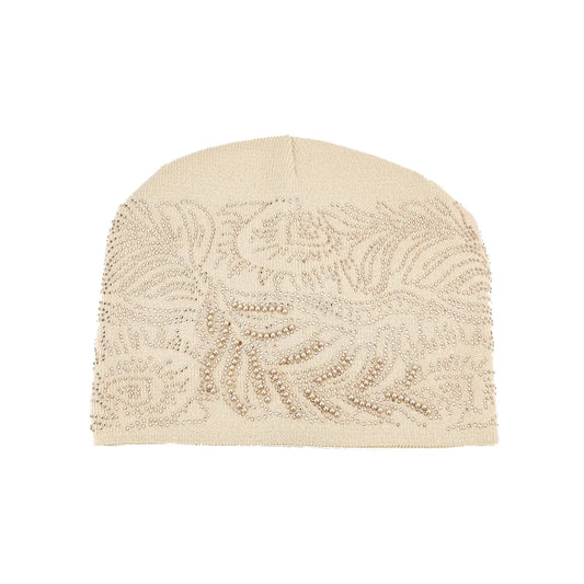 Rhinestone Encrusted Peacock Feather Beanie