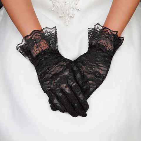 Black Women's Lace Ruffle Gloves