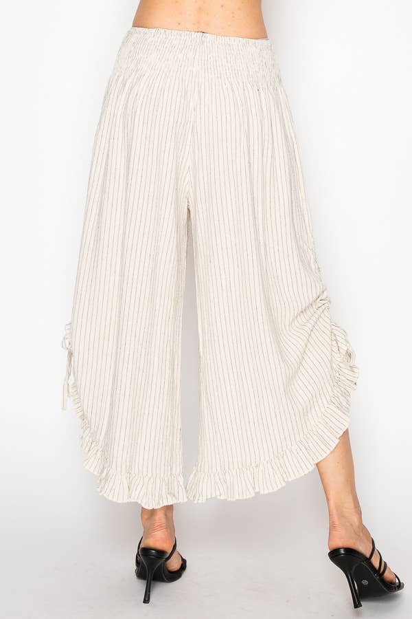 Pinstripe Elastic Waist Bloomer Pants With Pockets