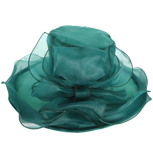 Floral Satin Trim Wide Brim Organza Hat