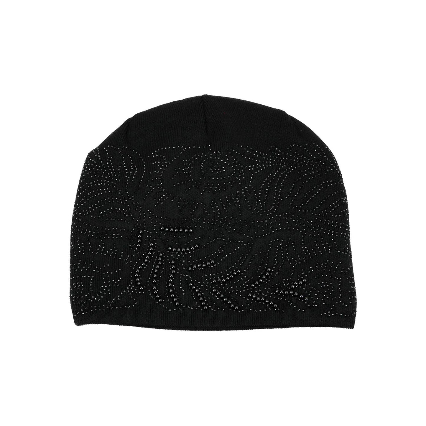 Rhinestone Encrusted Peacock Feather Beanie