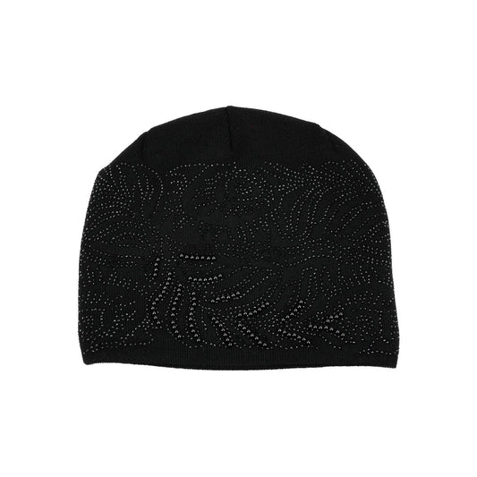 Rhinestone Encrusted Peacock Feather Beanie