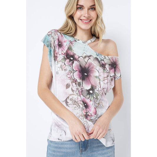 Floral Cut Out Short Sleeve Top