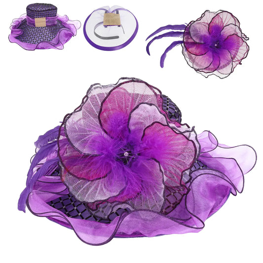 Floral Fantasy 2-in-1 Organza Fascinator Hat in Purple