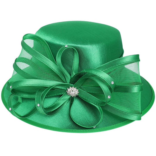 Emerald Elegance Ribbon Hat