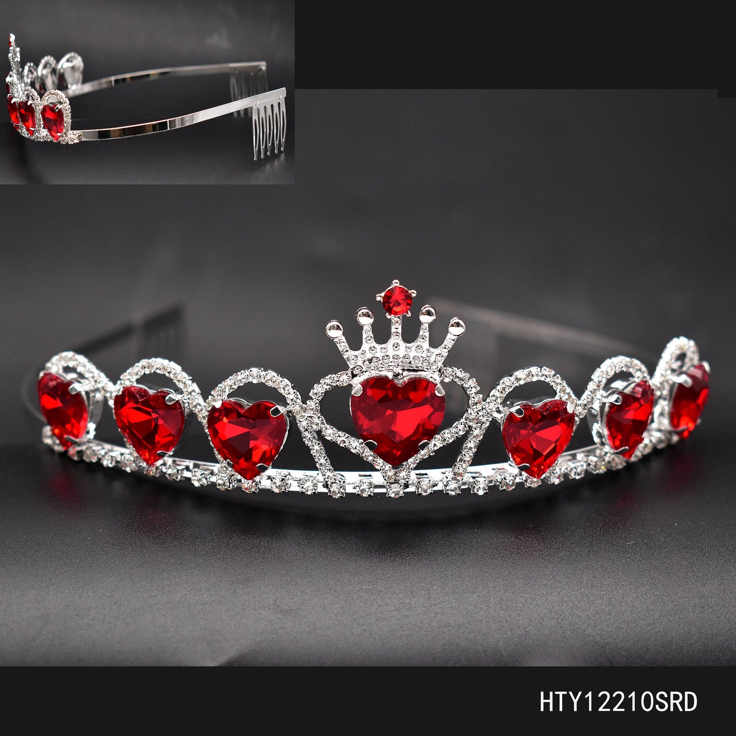 Hearts & Crown Rhinestone Encrusted Tiara