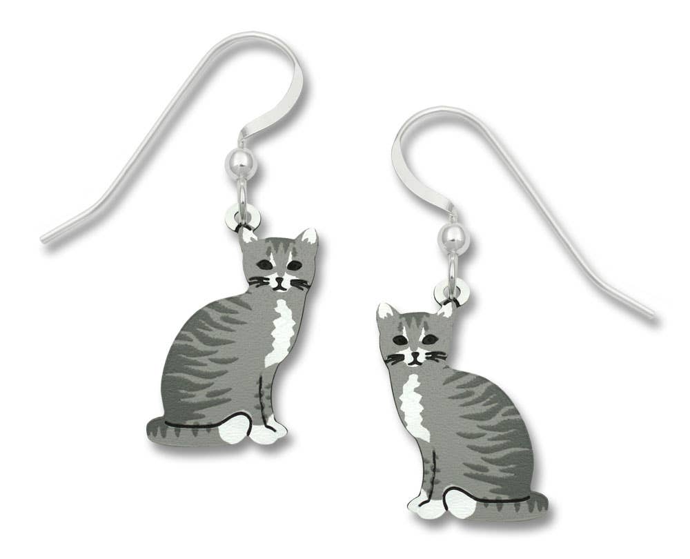 Chloe The Short Haired Gray Tabby Cat Earrings
