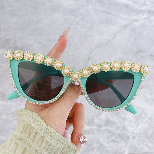 Rhinestone Pearl Retro Cat-eye Sunglasses