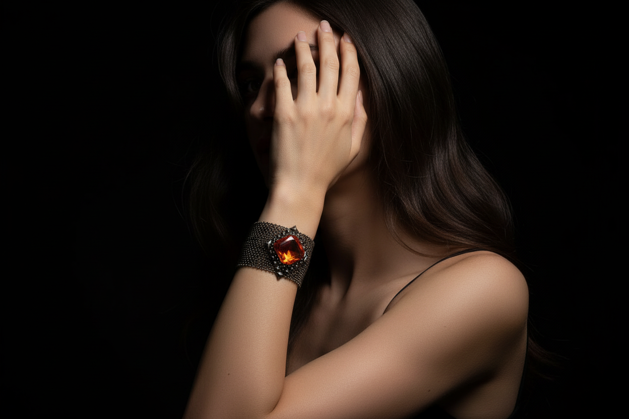 Black Chrome Liquid Metal Stone Braclet