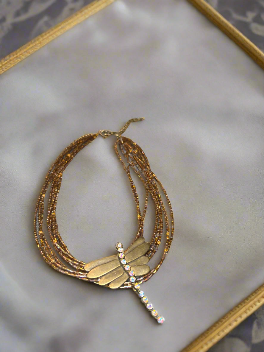 Irirdescent Beaded Dragonfly Choker