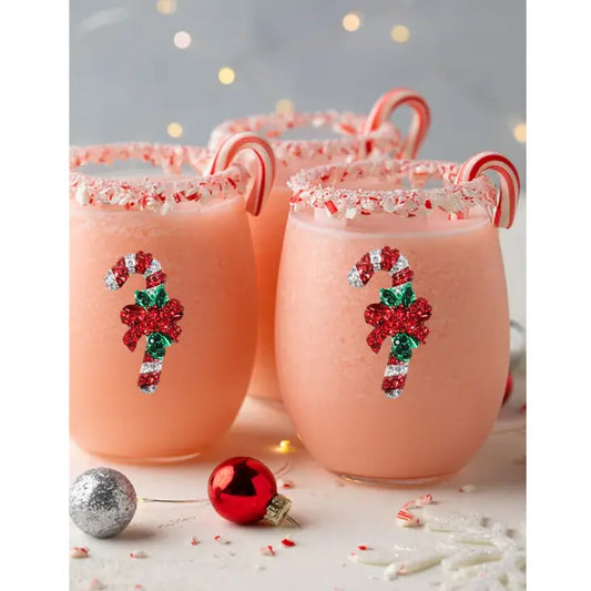 Candy Cane Christmas Holiday Jeweled Stemless Wine Glass