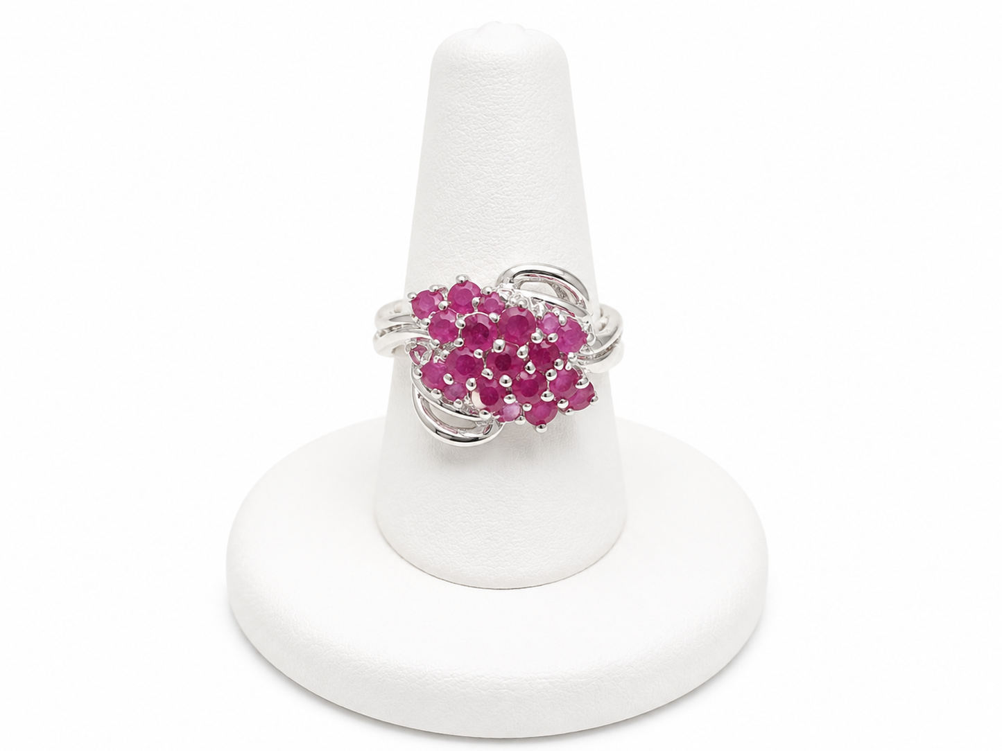 Pink Gemstone Cluster Sterling Silver Ring