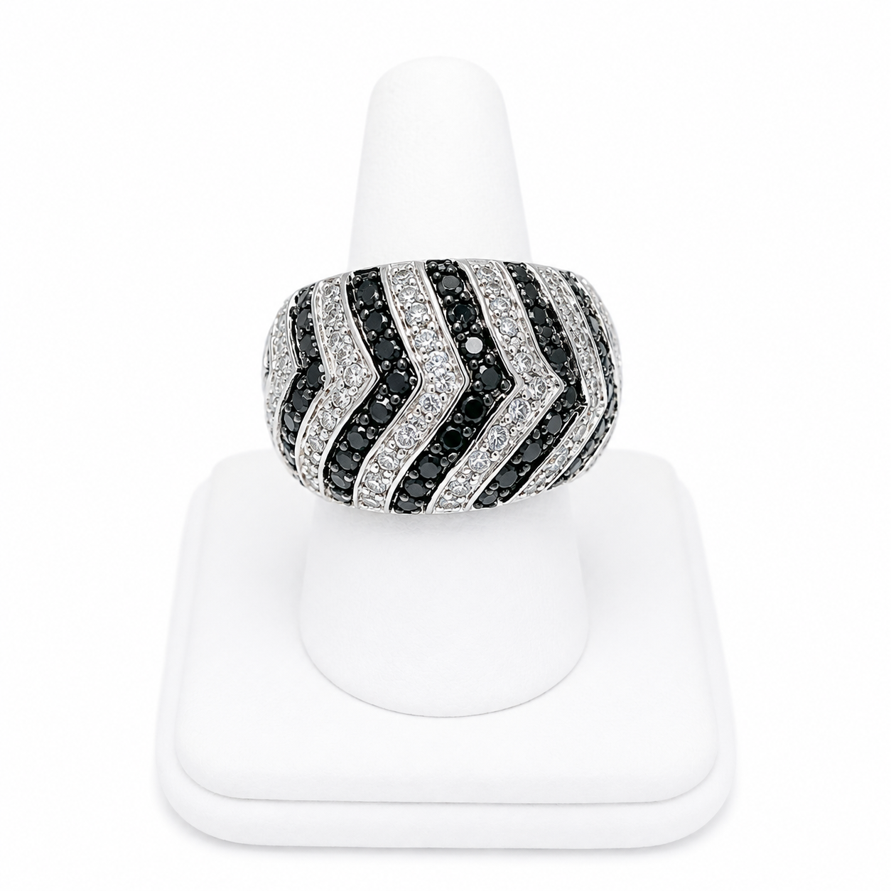 Sterling Silver Black & Clear Chevron Statement Ring