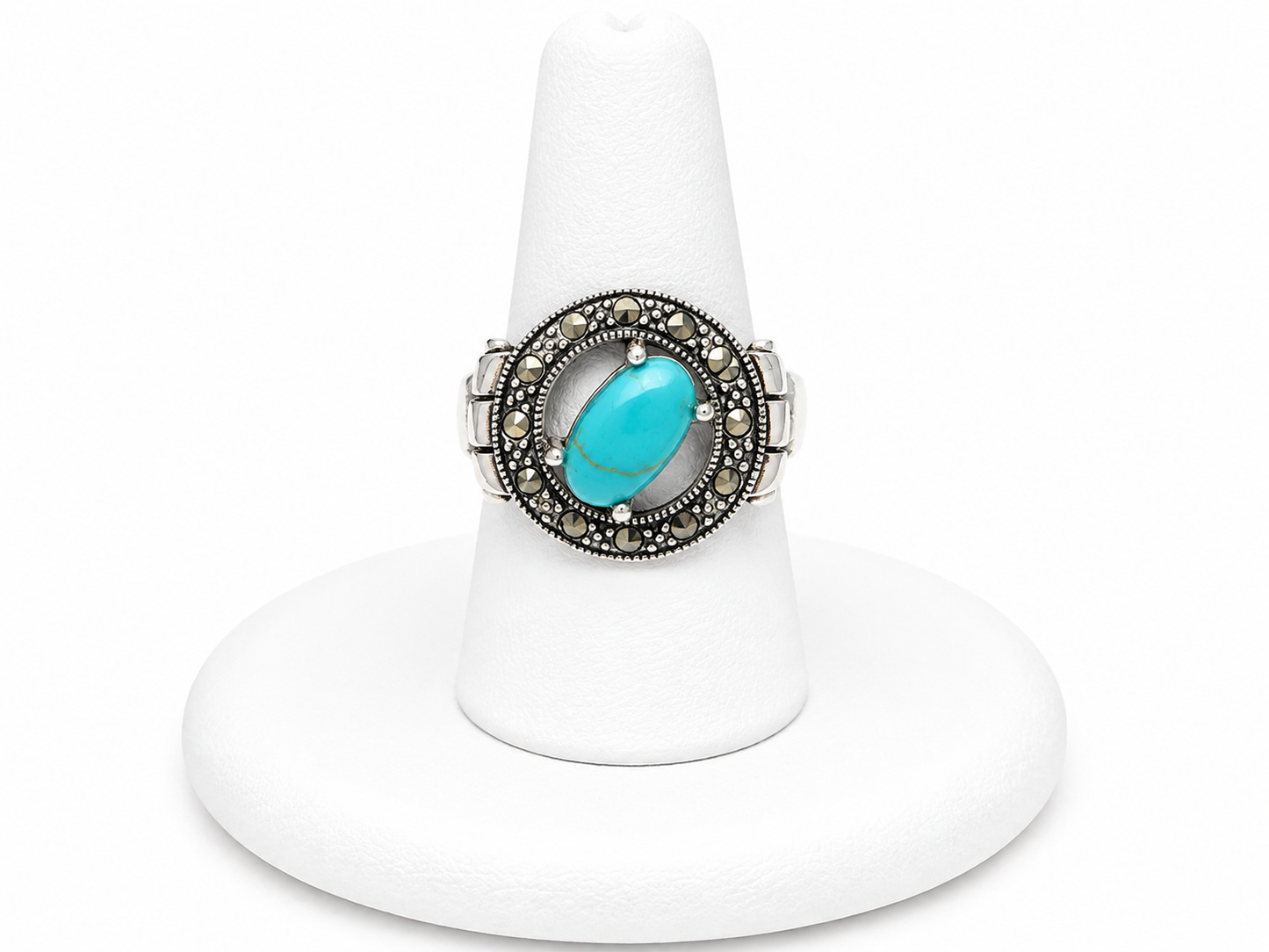 Sterling Silver Turquoise & Marcasite Halo Ring