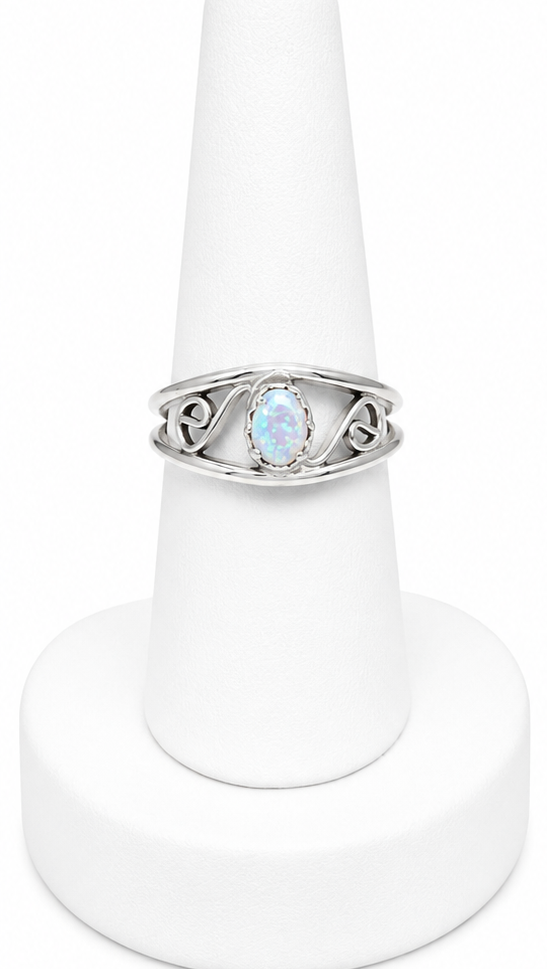 Sterling Silver Australian Opal Scroll Ring