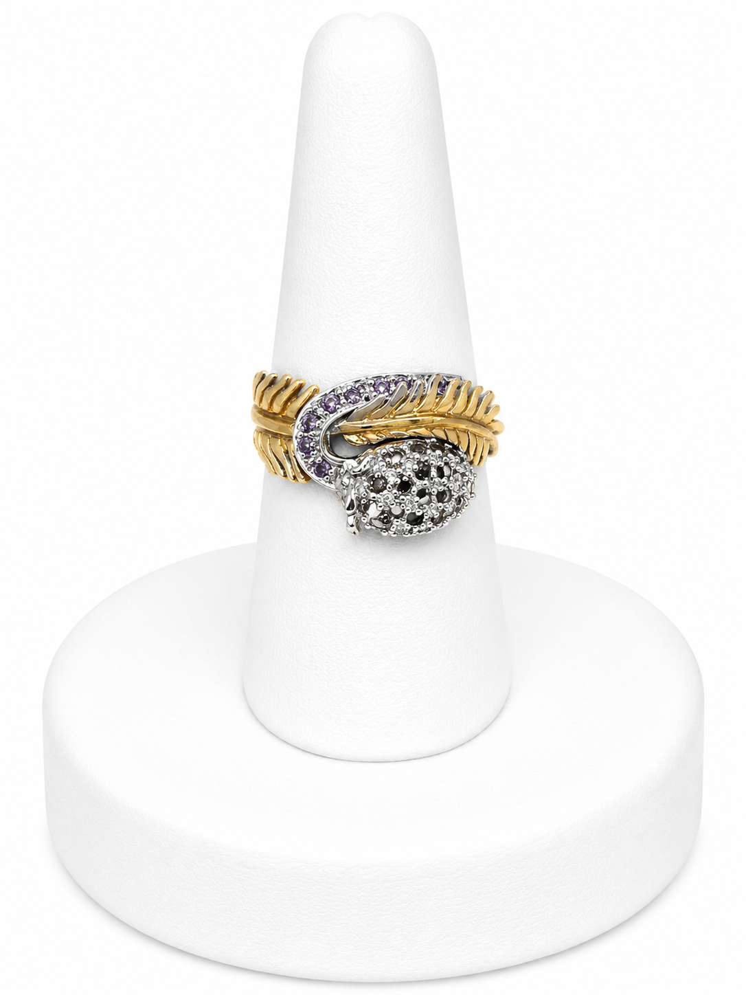 Sterling Silver Two-Tone Feather & Pavé Accent Ring