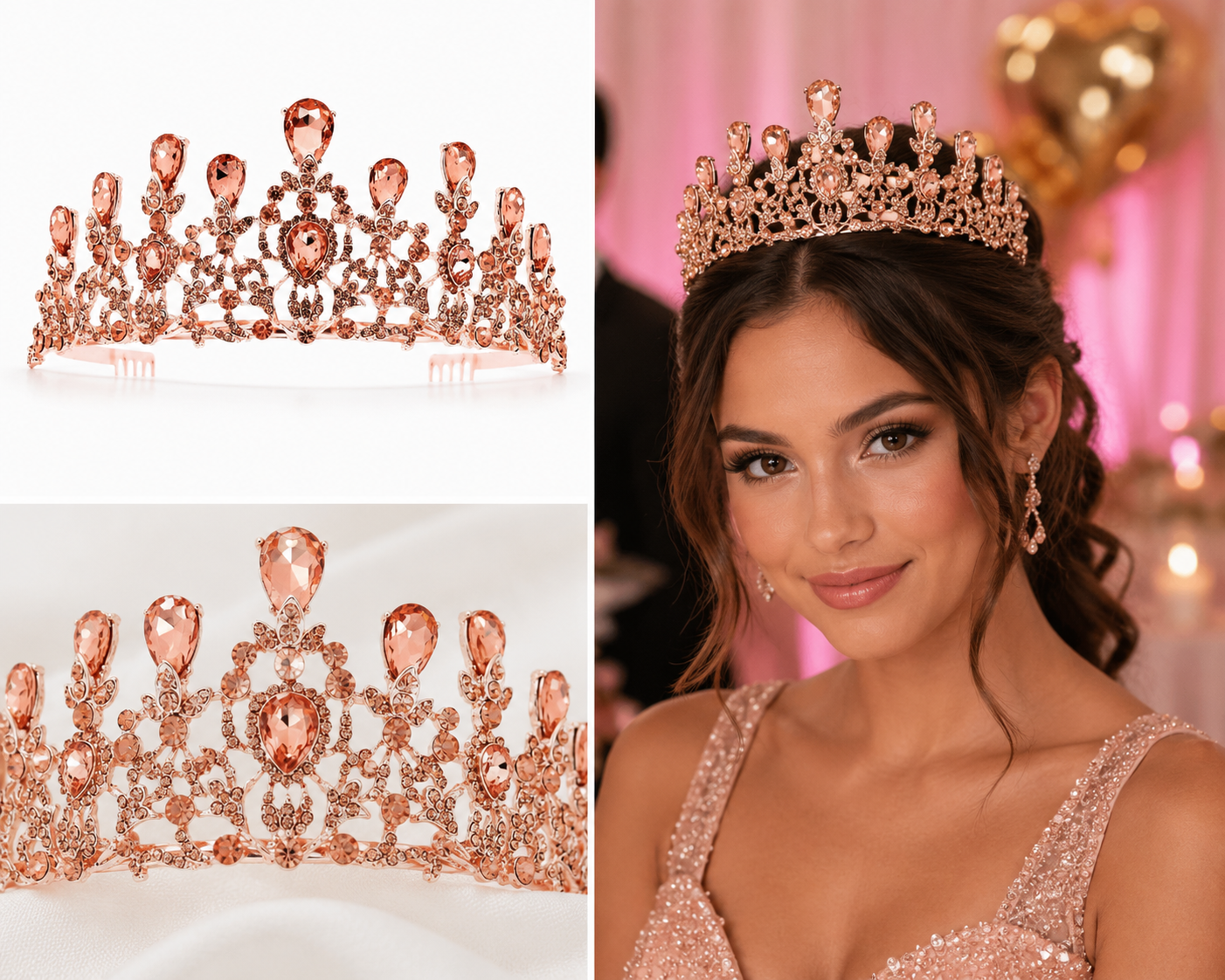Rose Gold Princess Rhinestone Tiara