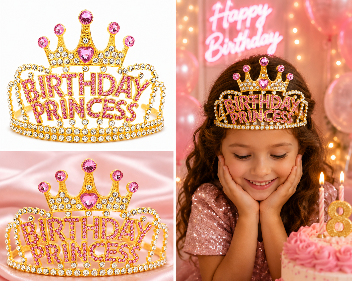 Gold & Pink Rhinestone Birthday Princess Tiara