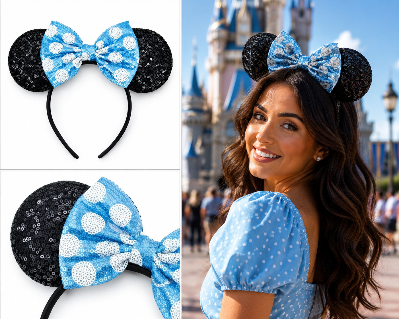 Blue Sequin Mouse Ear Headband