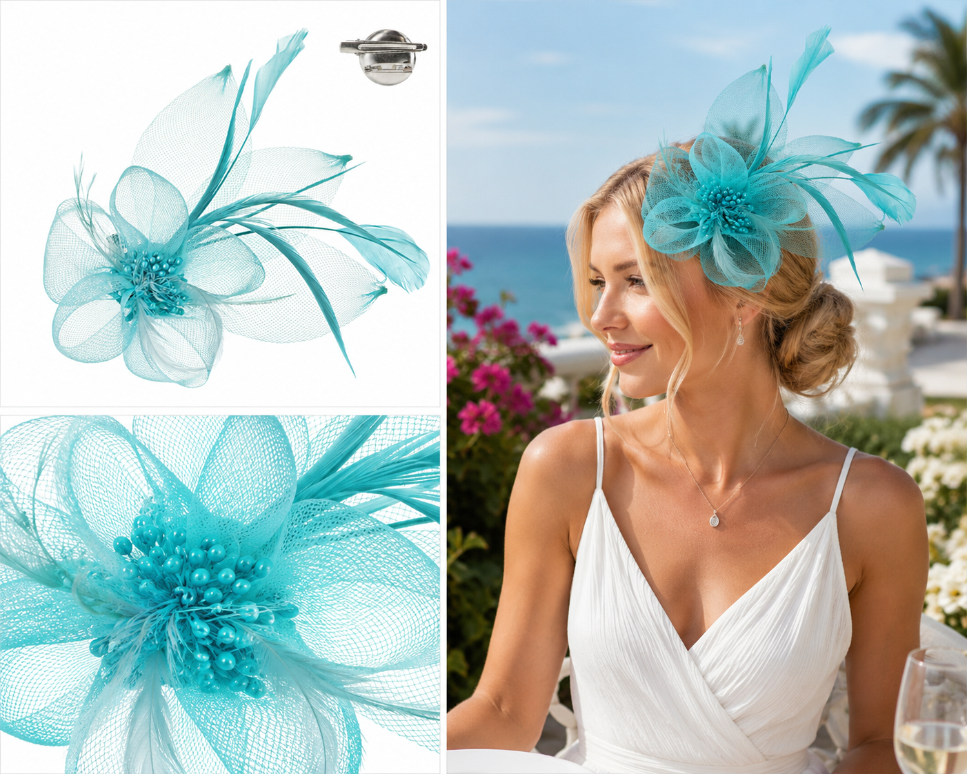 Organza Floral Mesh Fascinator in Turquoise