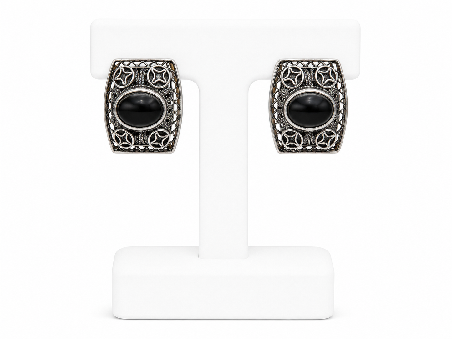 Barbara Garwood Sterling Silver Black Cabochon Statement Earrings